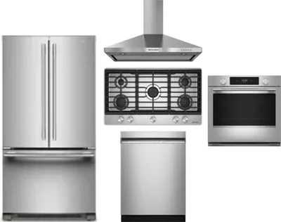 5 Piece Package Includes Refrigerator, Cooktop, Wall Oven, Hood And Dishwasher