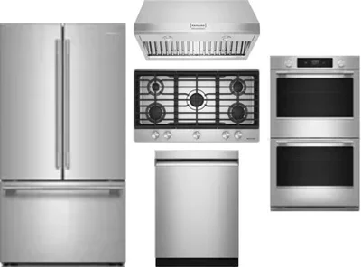 5 Piece Package Includes Refrigerator, Cooktop, Wall Oven, Hood And Dishwasher