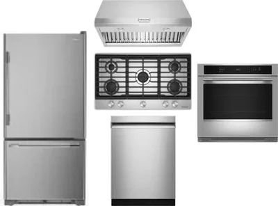 5 Piece Package Includes Refrigerator, Cooktop, Wall Oven, Hood And Dishwasher
