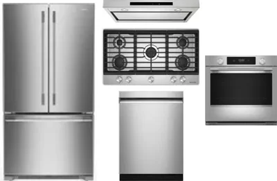 5 Piece Package Includes Refrigerator, Cooktop, Wall Oven, Hood And Dishwasher
