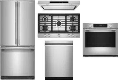 5 Piece Package Includes Refrigerator, Cooktop, Wall Oven, Hood And Dishwasher