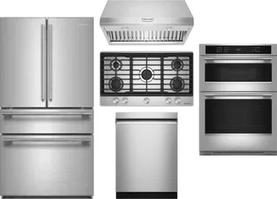 5 Piece Package Includes Refrigerator, Cooktop, Wall Oven, Hood And Dishwasher