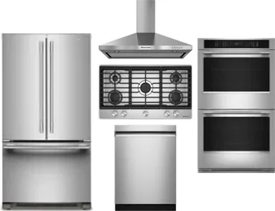 5 Piece Package Includes Refrigerator, Cooktop, Wall Oven, Hood And Dishwasher