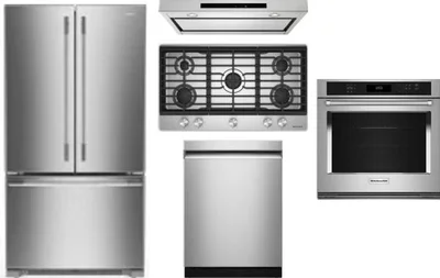 5 Piece Package Includes Refrigerator, Cooktop, Wall Oven, Hood And Dishwasher