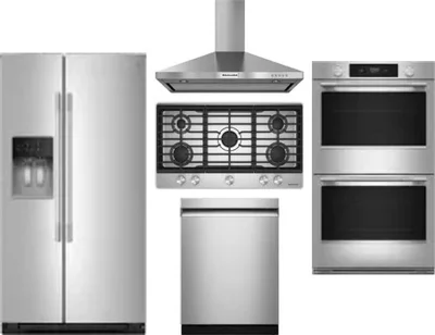 5 Piece Package Includes Refrigerator, Cooktop, Wall Oven, Hood And Dishwasher
