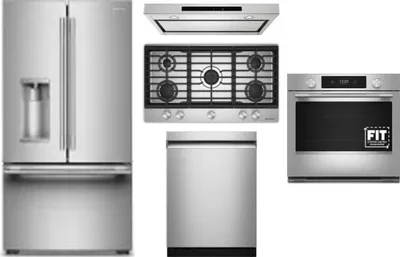 5 Piece Package Includes Refrigerator, Cooktop, Wall Oven, Hood And Dishwasher