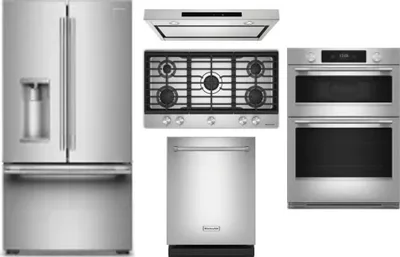 5 Piece Package Includes Refrigerator, Cooktop, Wall Oven, Hood And Dishwasher