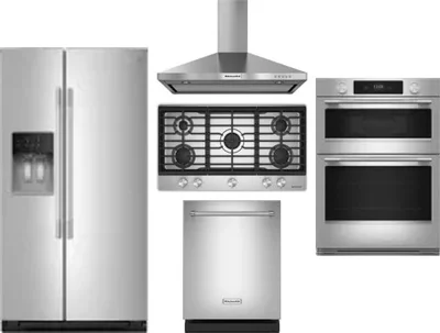 5 Piece Package Includes Refrigerator, Cooktop, Wall Oven, Hood And Dishwasher