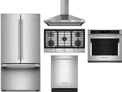 5 Piece Package Includes Refrigerator, Cooktop, Wall Oven, Hood And Dishwasher