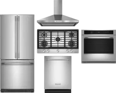 5 Piece Package Includes Refrigerator, Cooktop, Wall Oven, Hood And Dishwasher