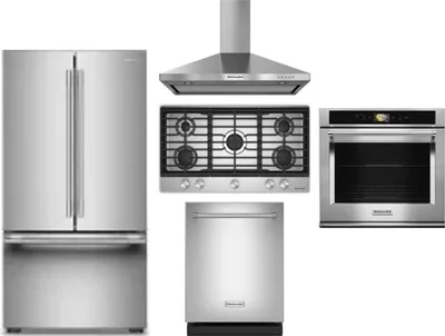 5 Piece Package Includes Refrigerator, Cooktop, Wall Oven, Hood And Dishwasher