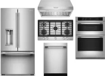 5 Piece Package Includes Refrigerator, Cooktop, Wall Oven, Hood And Dishwasher