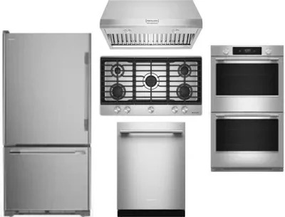 5 Piece Package Includes Refrigerator, Cooktop, Wall Oven, Hood And Dishwasher