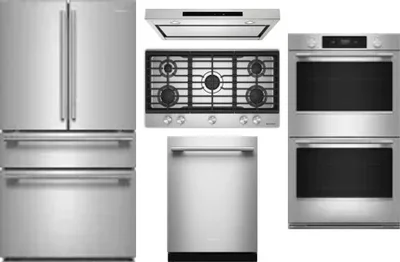 5 Piece Package Includes Refrigerator, Cooktop, Wall Oven, Hood And Dishwasher