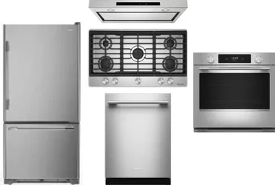5 Piece Package Includes Refrigerator, Cooktop, Wall Oven, Hood And Dishwasher