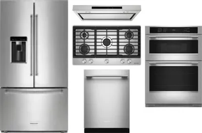 5 Piece Package Includes Refrigerator, Cooktop, Wall Oven, Hood And Dishwasher