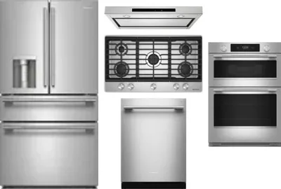 5 Piece Package Includes Refrigerator, Cooktop, Wall Oven, Hood And Dishwasher