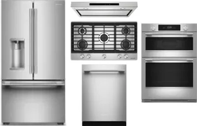 5 Piece Package Includes Refrigerator, Cooktop, Wall Oven, Hood And Dishwasher