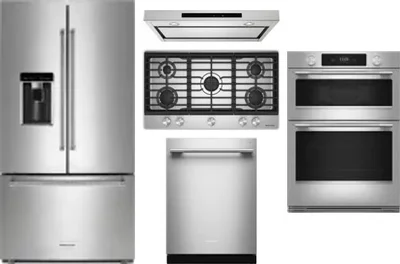 5 Piece Package Includes Refrigerator, Cooktop, Wall Oven, Hood And Dishwasher