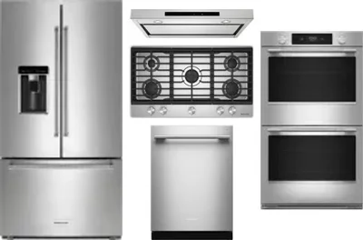 5 Piece Package Includes Refrigerator, Cooktop, Wall Oven, Hood And Dishwasher