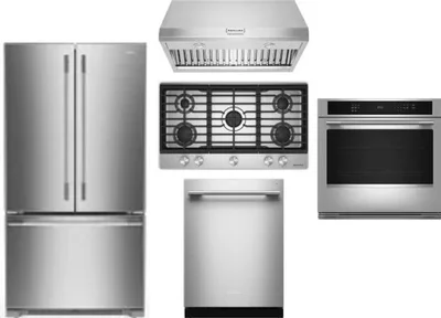 5 Piece Package Includes Refrigerator, Cooktop, Wall Oven, Hood And Dishwasher