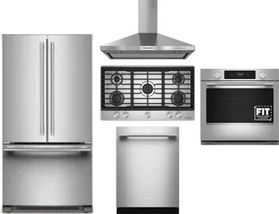 5 Piece Package Includes Refrigerator, Cooktop, Wall Oven, Hood And Dishwasher