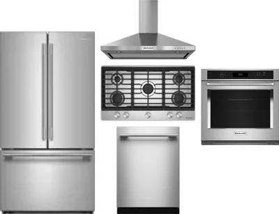 5 Piece Package Includes Refrigerator, Cooktop, Wall Oven, Hood And Dishwasher