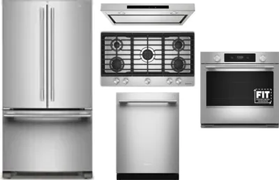 5 Piece Package Includes Refrigerator, Cooktop, Wall Oven, Hood And Dishwasher