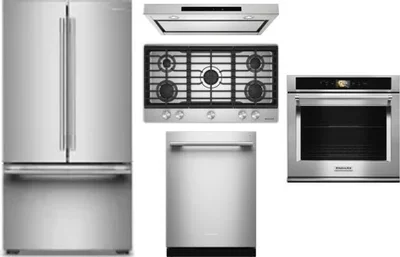 5 Piece Package Includes Refrigerator, Cooktop, Wall Oven, Hood And Dishwasher