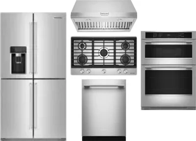5 Piece Package Includes Refrigerator, Cooktop, Wall Oven, Hood And Dishwasher