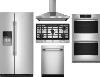 5 Piece Package Includes Refrigerator, Cooktop, Wall Oven, Hood And Dishwasher