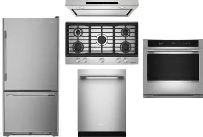 5 Piece Package Includes Refrigerator, Cooktop, Wall Oven, Hood And Dishwasher