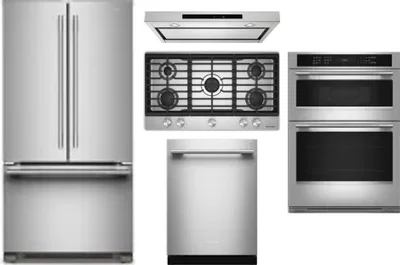 5 Piece Package Includes Refrigerator, Cooktop, Wall Oven, Hood And Dishwasher