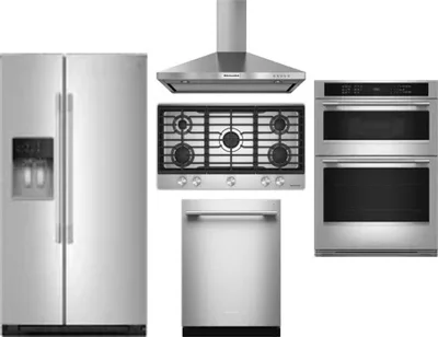 5 Piece Package Includes Refrigerator, Cooktop, Wall Oven, Hood And Dishwasher