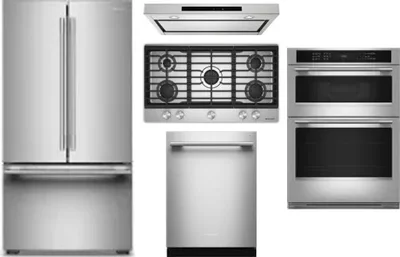 5 Piece Package Includes Refrigerator, Cooktop, Wall Oven, Hood And Dishwasher