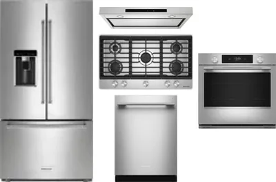 5 Piece Package Includes Refrigerator, Cooktop, Wall Oven, Hood And Dishwasher