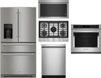 5 Piece Package Includes Refrigerator, Cooktop, Wall Oven, Microwave And Dishwasher