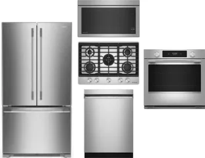 5 Piece Package Includes Refrigerator, Cooktop, Wall Oven, Microwave And Dishwasher