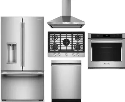5 Piece Package Includes Refrigerator, Cooktop, Wall Oven, Hood And Dishwasher