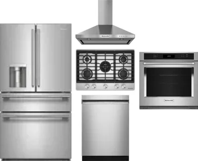5 Piece Package Includes Refrigerator, Cooktop, Wall Oven, Hood And Dishwasher