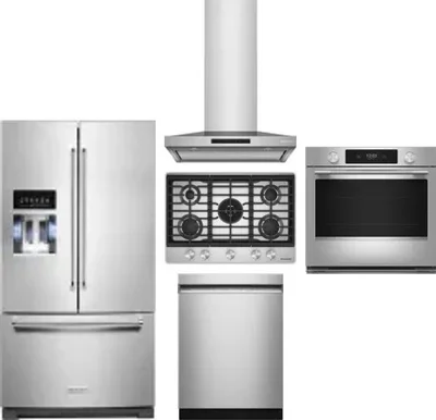 5 Piece Package Includes Refrigerator, Cooktop, Wall Oven, Hood And Dishwasher