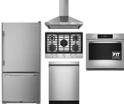 5 Piece Package Includes Refrigerator, Cooktop, Wall Oven, Hood And Dishwasher