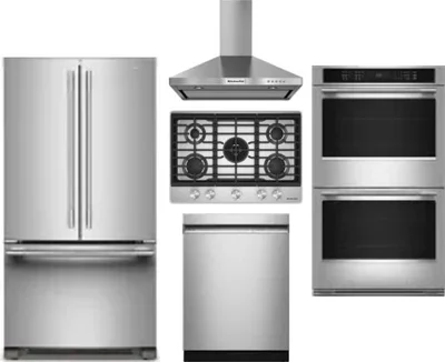 5 Piece Package Includes Refrigerator, Cooktop, Wall Oven, Hood And Dishwasher