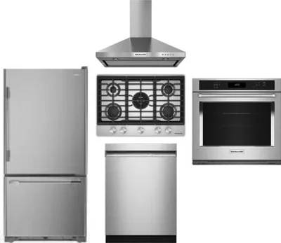 5 Piece Package Includes Refrigerator, Cooktop, Wall Oven, Hood And Dishwasher