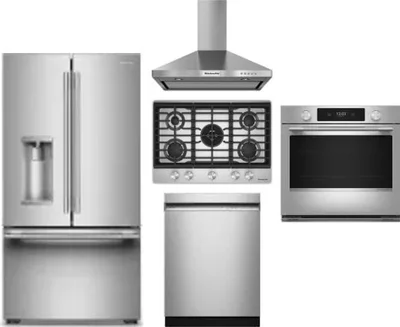 5 Piece Package Includes Refrigerator, Cooktop, Wall Oven, Hood And Dishwasher