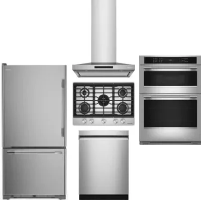 5 Piece Package Includes Refrigerator, Cooktop, Wall Oven, Hood And Dishwasher