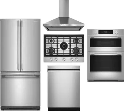 5 Piece Package Includes Refrigerator, Cooktop, Wall Oven, Hood And Dishwasher