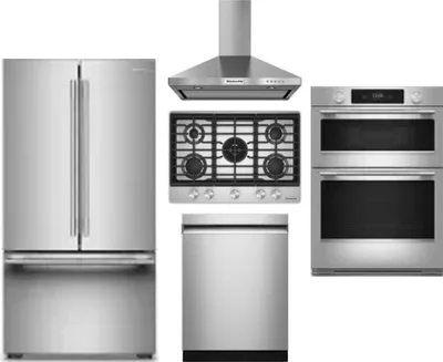 5 Piece Package Includes Refrigerator, Cooktop, Wall Oven, Hood And Dishwasher