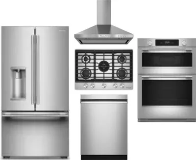 5 Piece Package Includes Refrigerator, Cooktop, Wall Oven, Hood And Dishwasher
