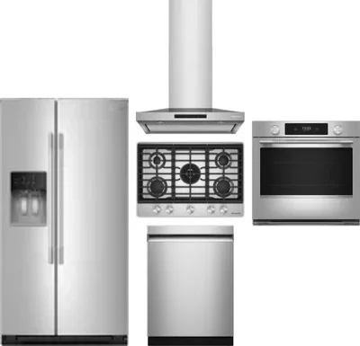5 Piece Package Includes Refrigerator, Cooktop, Wall Oven, Hood And Dishwasher